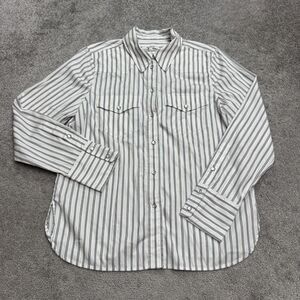 Madewell White and Black Striped Button Down Shirt